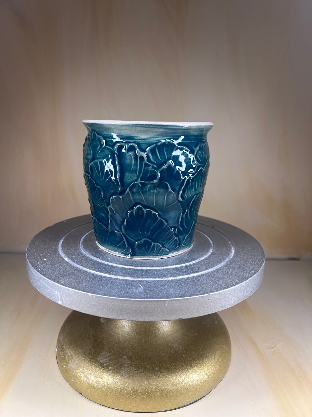 Midnight Garden - Handmade Teal Floral Ceramic Vessel