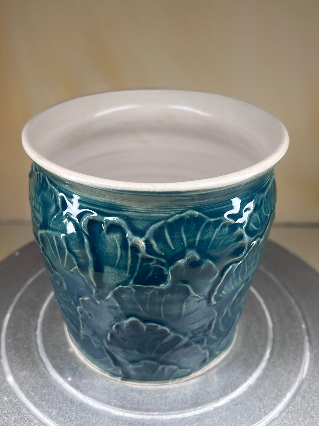 Midnight Garden - Handmade Teal Floral Ceramic Vessel
