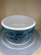 Midnight Bloom - Handmade Teal Floral Ceramic Bowl